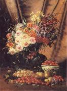 Modeste Carlier A Still life with Assorted Flowers,Cherries Pears and Quince oil painting
